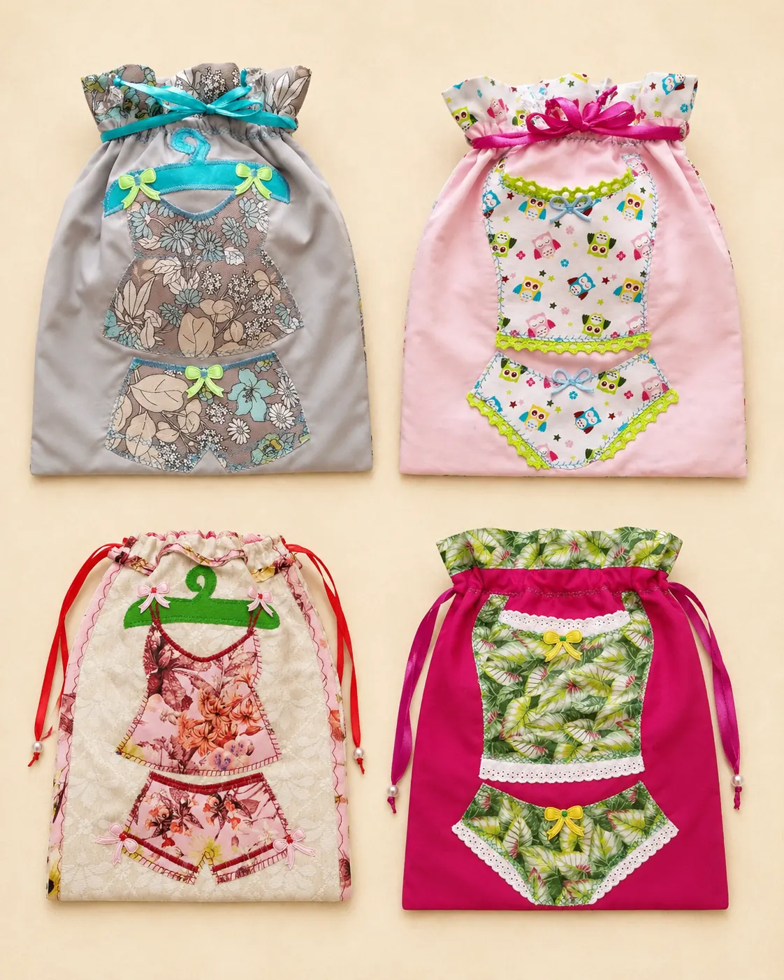 Bolsas patchwork infantiles artesanales con diseños de pijama de niñas
